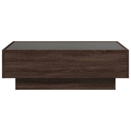 Маса за кафе с LED, кафяв дъб, 90x50x30 см, инженерно дърво