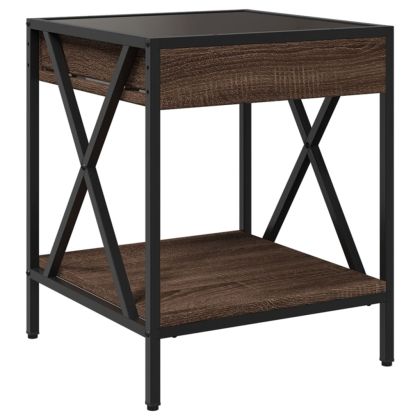 Нощна масичка с Infinity LED, кафяв дъб, 40x40x49 см