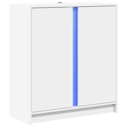Сайдборд с LED, бял, 77x34x85 см, инженерно дърво