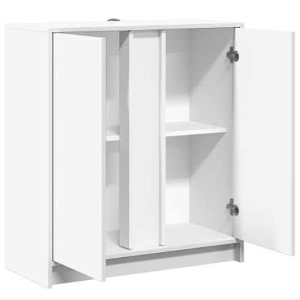 Сайдборд с LED, бял, 77x34x85 см, инженерно дърво