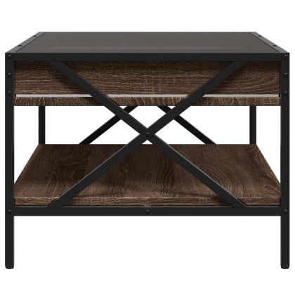 Маса за кафе с Infinity LED, кафяв дъб, 70x50x38 см