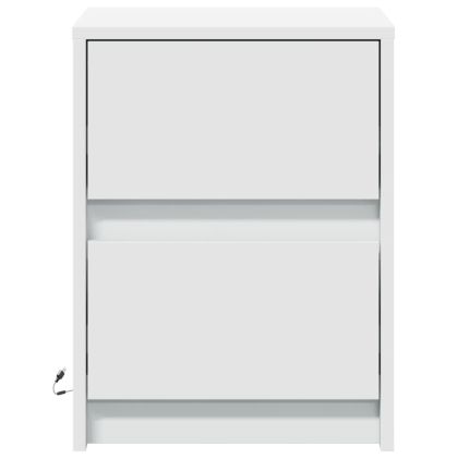 Нощни шкафчета с LED, 2 бр, бяло, инженерна дървесина