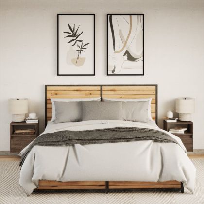 Нощни шкафчета за стена с LED осветление, 2 бр, кафяв дъб