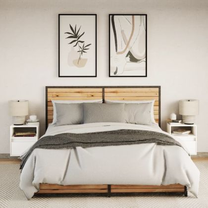 Нощни шкафчета за стена с LED осветление, 2 бр, бели