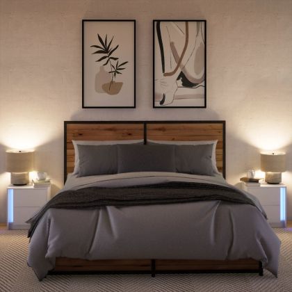 Нощни шкафчета с LED, 2 бр, бяло, инженерна дървесина