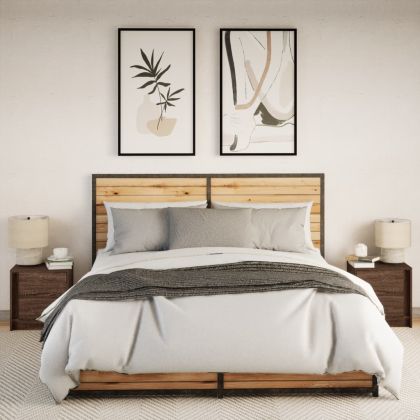 Нощни шкафчета с LED, 2 бр, Кафяв дъб, инженерно дърво