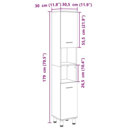Шкаф за баня, сонома дъб, 30,5x30x179 см, инженерно дърво