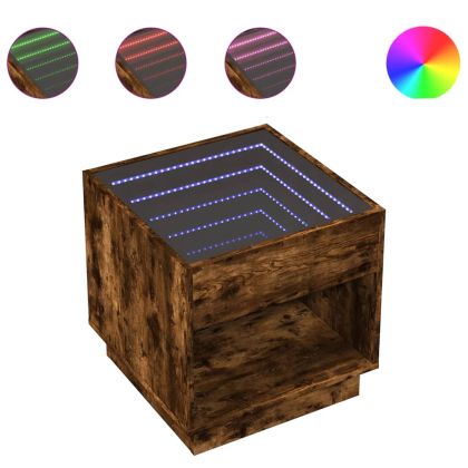 Маса за кафе с Infinity LED, опушен дъб, 50x50x50 см