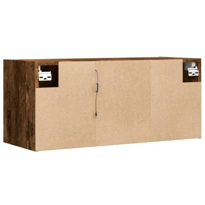 Стенен ТВ шкаф с LED осветление, опушен дъб, 80x31x35 см