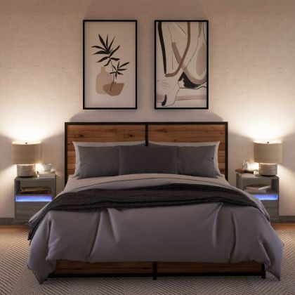 Стенни ТВ шкафове с LED лампи, 2 бр, сив сонома, 41x31x45 см