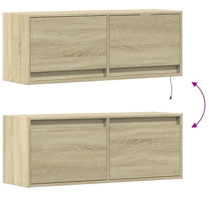 Стенен ТВ шкаф с LED осветление, сонома дъб, 100x31x38 см