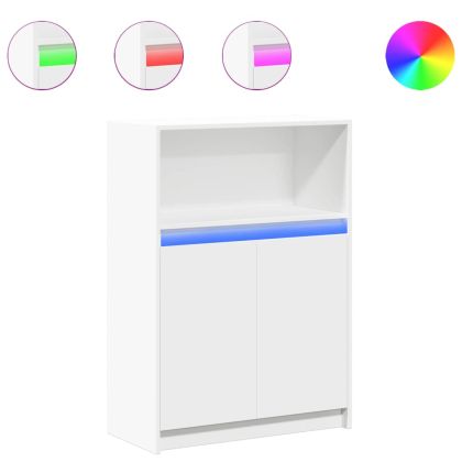 Сайдборд с LED, бял, 72x34x100 см, инженерно дърво