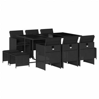 Градински комплект с възглавници 11 части полиратан черен