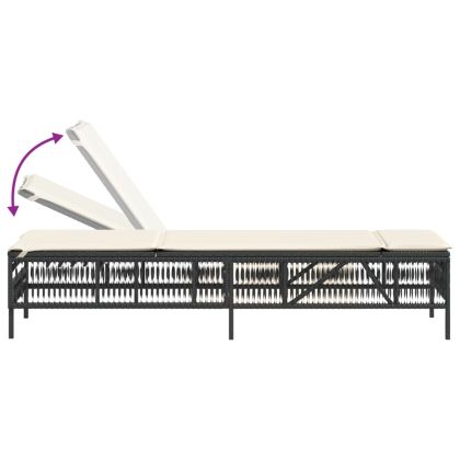 Шезлонги с възглавници, 2 бр, черни, полиратан