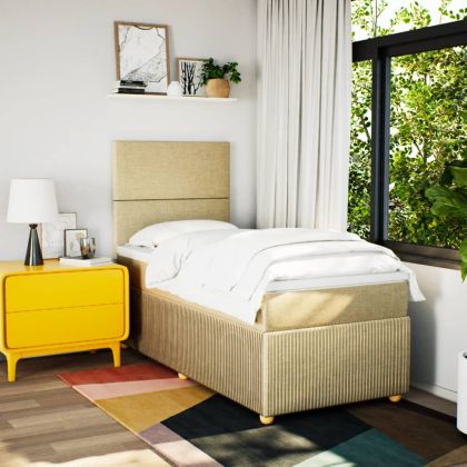 Боксспринг легло с матрак, кремаво, 100x200 см, плат