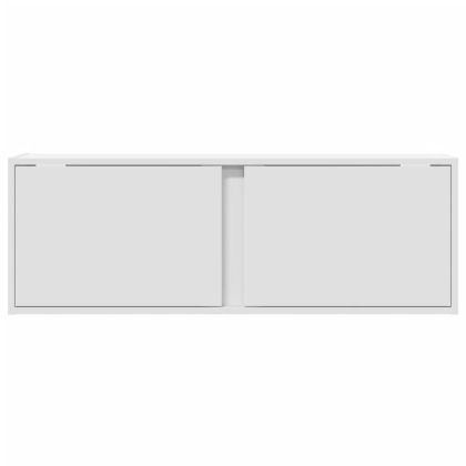 Стенен ТВ шкаф с LED осветление, бял, 100x31x35 см