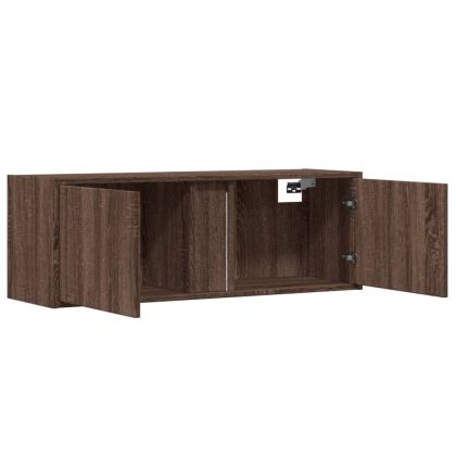 Стенен ТВ шкаф с LED осветление, кафяв дъб, 100x31x35 см