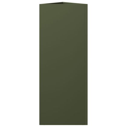 Градинска кашпа, маслинена, триъгълна, 30x26x75 см, стомана