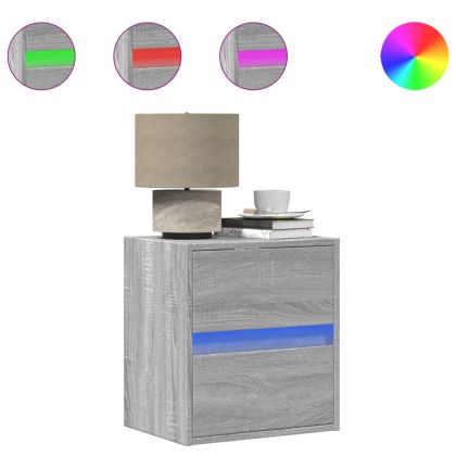 Нощно шкафче за стена с LED осветление, сив сонома