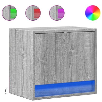 Нощни шкафчета за стена с LED осветление, 2 бр, сив сонома