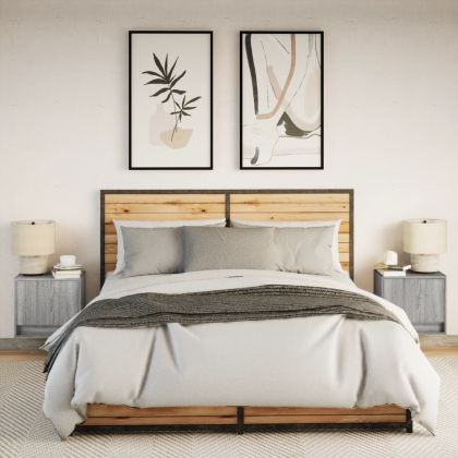 Нощни шкафчета за стена с LED осветление, 2 бр, сив сонома