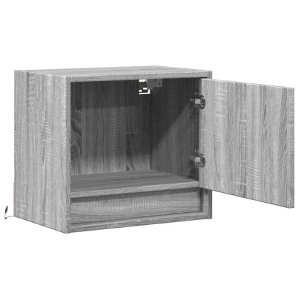 Нощни шкафчета за стена с LED осветление, 2 бр, сив сонома