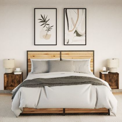 Нощни шкафчета за стена с LED осветление, 2 бр, опушен дъб