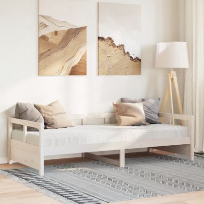 Дневно легло с матрак, бял, 80x200 см, борово дърво масив