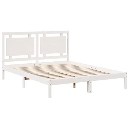 Рамка за легло без матрак, бял, 140x210 см, масивна дървесина