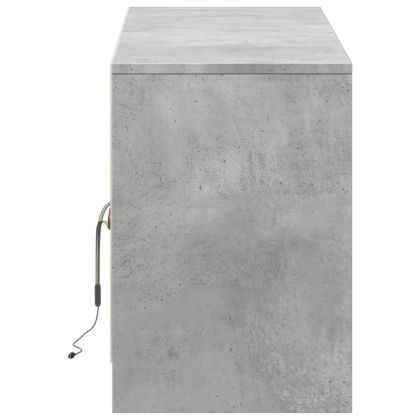 ТВ шкаф с LED, бетонно сив, 139,5x34x50 см, инженерно дърво