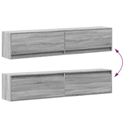 Стенен ТВ шкаф с LED, сив сонома, 180x31x38 см