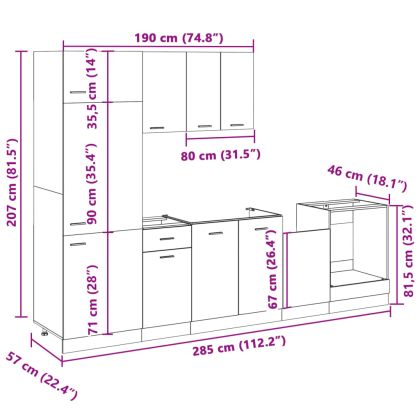 Комплект кухненски шкафове, 7 части, "Lyon", дъб сонома, инженерно дърво