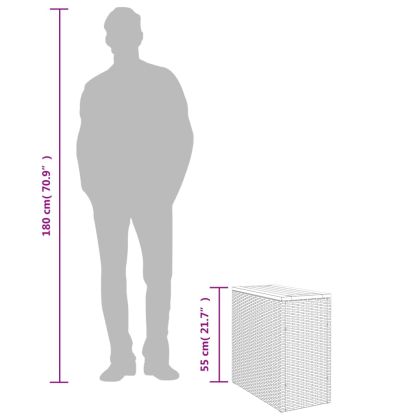 Градинска странична маса с дървен плот, черна, 58x27,5x55 см, полиратан