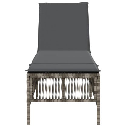 Шезлонг с възглавница, сив, полиратан