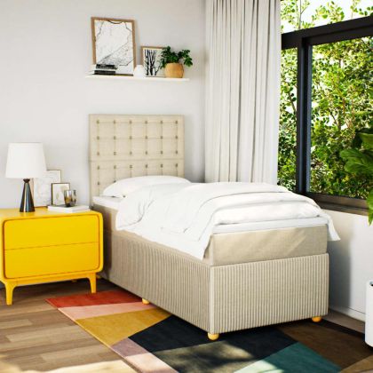 Боксспринг легло с матрак, кремава, 90x190 см, плат