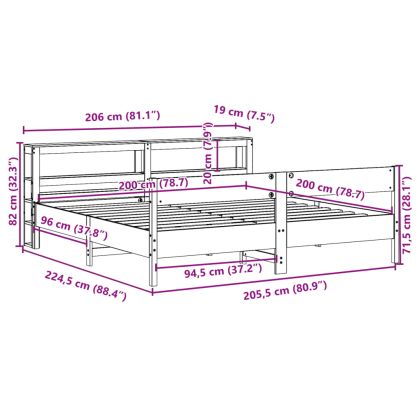 Рамка за легло без матрак, восъчнокафяв, 200x200 см, бор масив