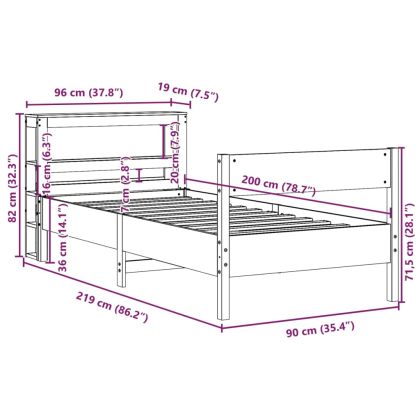Рамка за легло без матрак, восъчнокафяво, 90x200 см, бор масив