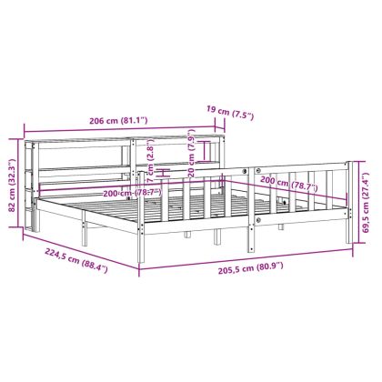 Рамка за легло с табла, восъчнокафяв, 200x200 см, бор масив