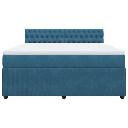 Боксспринг легло с матрак, синьо, 180x200 см, кадифе