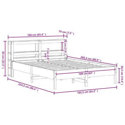 Рамка за легло без матрак, восъчнокафяв, 160x200 см, бор масив