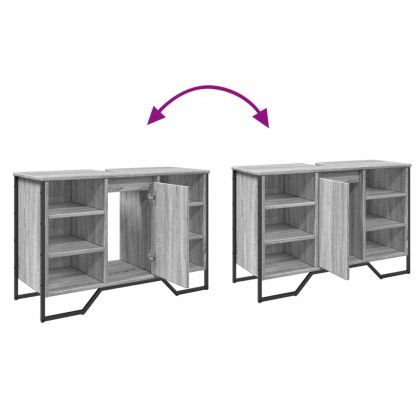 Шкаф за мивка за баня, сив сонома, 91x35x60 см, инженерно дърво
