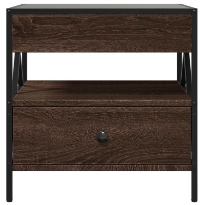 Маса за кафе с Infinity LED, кафяв дъб, 50x50x51 см