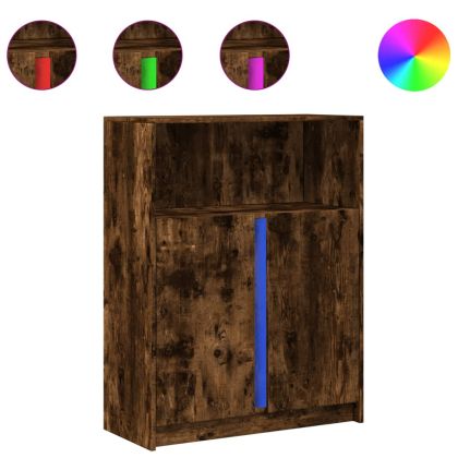 Сайдборд с LED, опушен дъб, 77x34x100 см, инженерно дърво