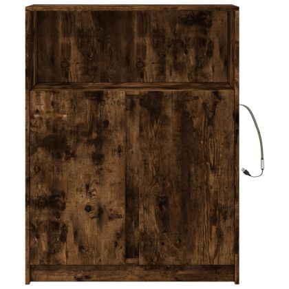 Сайдборд с LED, опушен дъб, 77x34x100 см, инженерно дърво