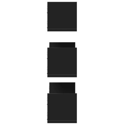 Стенни рафтове, 3 бр, черни, 58x18x18 см, инженерно дърво