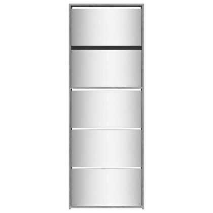 Шкаф за обувки с огледало, 5 нива, сив сонома, 63x17x169,5 см