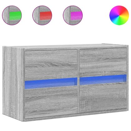 Стенен ТВ шкаф с LED осветление, сив сонома, 80x31x45 см