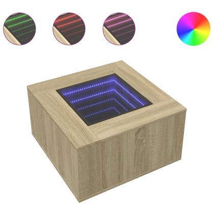 Маса за кафе с LED, дъб сонома, 60x60x40 см, инженерно дърво