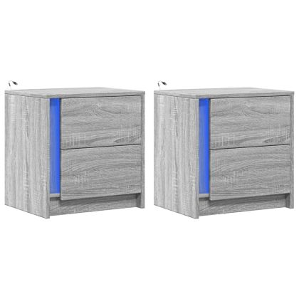 Нощни шкафчета с LED, 2 бр, сив сонома, инженерна дървесина