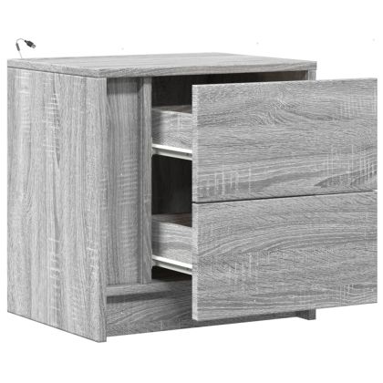 Нощни шкафчета с LED, 2 бр, сив сонома, инженерна дървесина